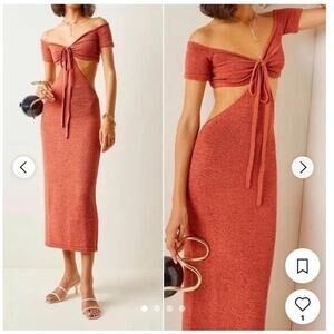 Cult Gaia Orange/Red Knit Halter Cutout Bodycon Midi Dress Size S (Repaired)